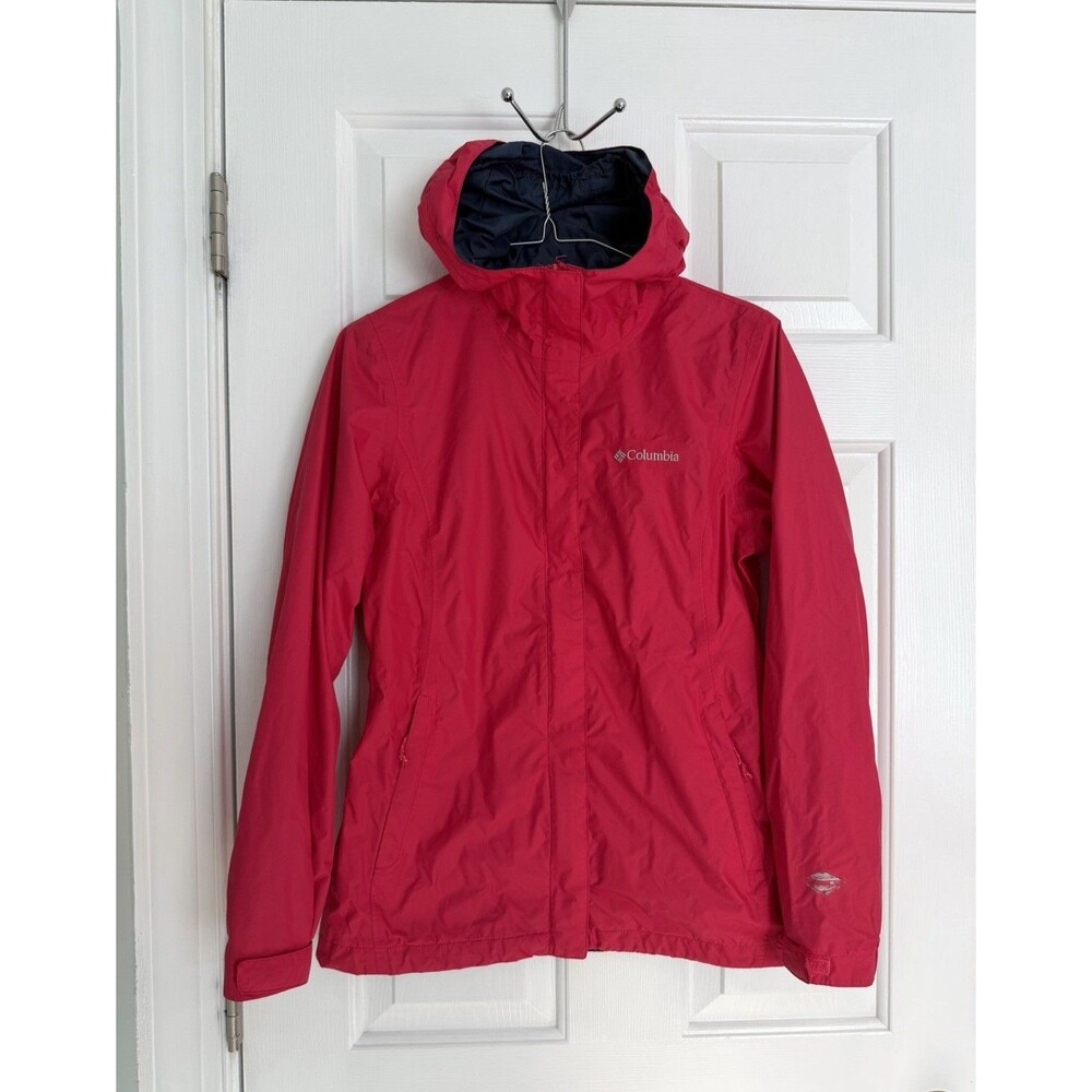 Columbia Women's Hooded Full Zip Rain Jacket Omni-tech Fuschia Pink-red XS